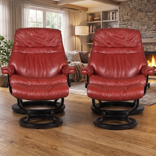 2x Stressless Sunrise (L) Classic Base + Hocker