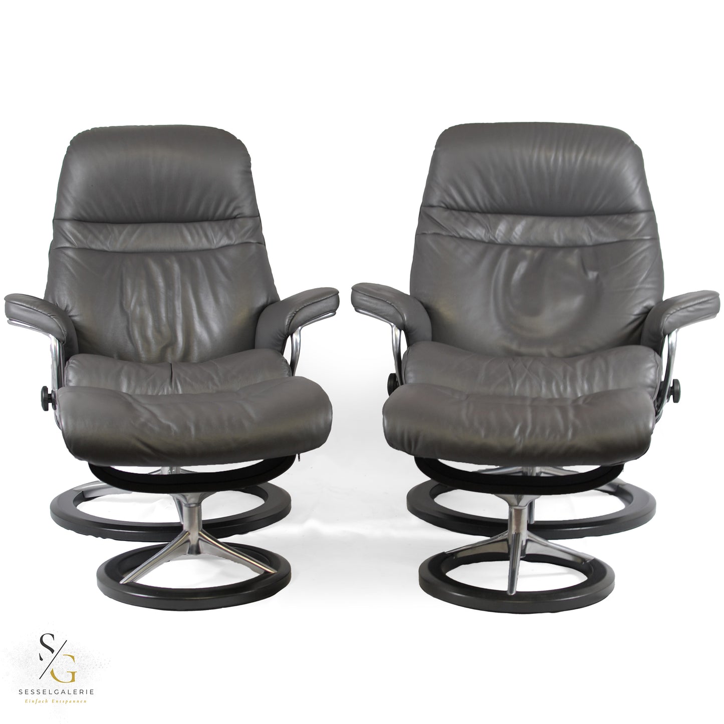 2x Stressless Sunrise (L/M) Signature Base + Hocker